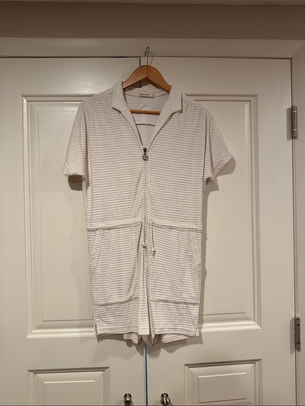 Marine Layer Cream Textured Zip-Front Romper